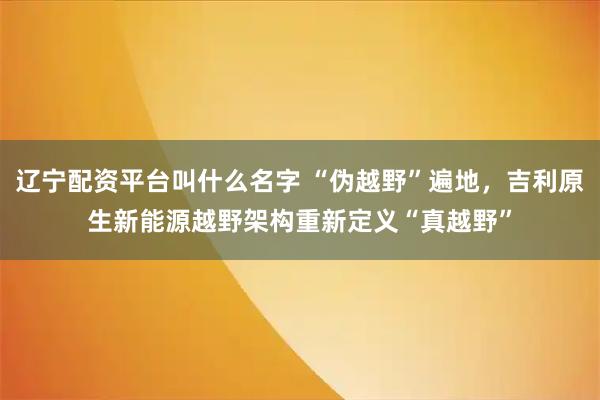 辽宁配资平台叫什么名字 “伪越野”遍地，吉利原生新能源越野架构重新定义“真越野”